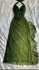 Shiny Green Gradient Long Chiffon Ball Gown Prom Dress Celebrity Dresses