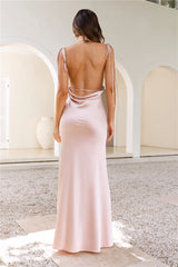 Jimiss scarf collar satin backless and floor length Prom dress