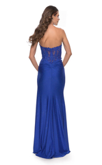 Chicken heart collar lace decal sleeveless side slit and floor length evening dress