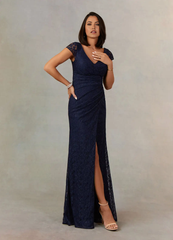 Mermaid V-Neck Pleated Lace Dark Navy formal dresses evening dress Mother of the Bride Dresses