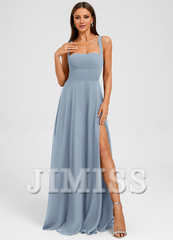 Bow A-line floor-length chiffon prom dress