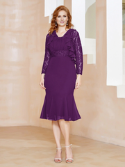 Sparkling lace ruffle tea long mother of the bride dress