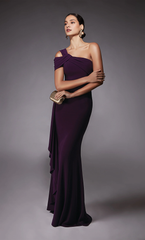 Shoulder straight tube side ruffle edge formal long mothers of the bride dresses