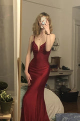 Jimiss Mermaid V-neck Back Strap Long Prom Dress