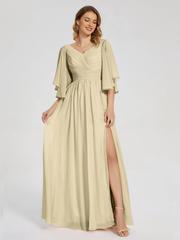 Half sleeved V-neck slit for mother of the bride dress