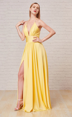 A-line V-neckline sleeveless tight corset and floor length gown evening dresses