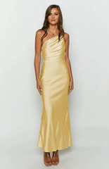 Jimiss asymmetrical neckline backless satin side slit long Prom dress