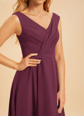A-Line V-Neck Asymmetric Ruffle Chiffon Bridesmaids Dress