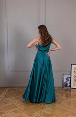 Jimiss - Asymmetric collar backless satin and floor length Prom dress