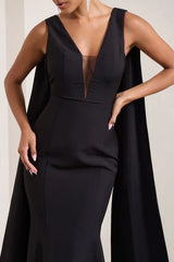 Mermaid cape deep V backless and floor length evening dress - jimiss Dress