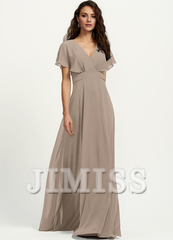 A-line V-neck floor-length chiffon bridesmaid dress