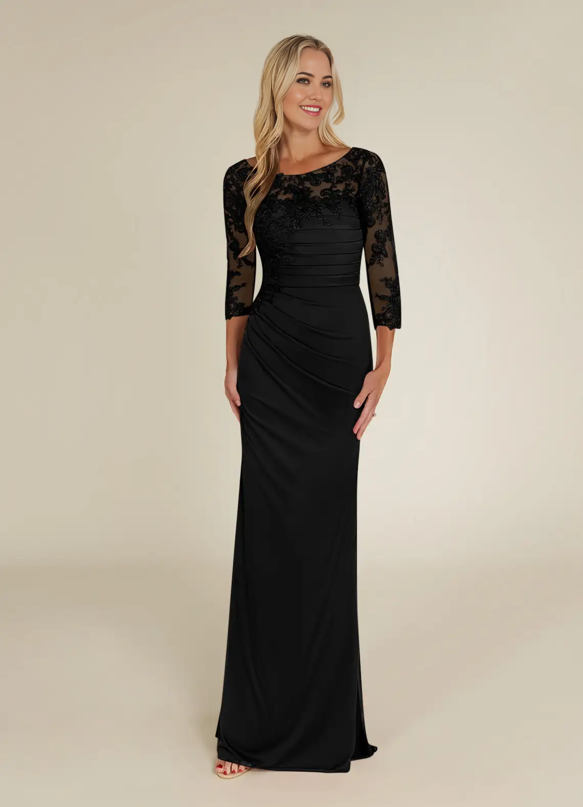 Sheath Scoop Lace Lace Appliques Black Mother of the Bride Dresses
