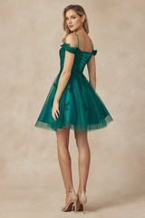 Leaf Embroidered Off Shoulder Short Dress