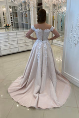 A-Line Tulle Lace Long Prom Dresses, Off the Shoulder Evening Dresses