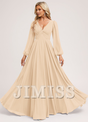 A-line V-neck floor-length chiffon bridesmaid dress