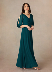 A-Line V-Neck Ruched Chiffon formal dresses evening dress Mother of the Bride Dresses