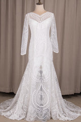 Long Sleeves Mermaid Lace Split Inside Long Formal Wedding Dress