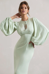 Bubble sleeve hollow round neck and floor length evening dress - Jimiss dress