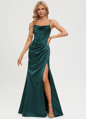 Bodycon/pillar hood floor-length pleated satin prom dress