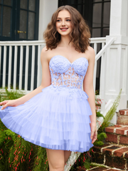 Transparent decal tight corset layered sheer short Homecoming dress