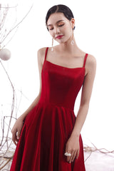 Simple burgundy satin prom dress, burgundy evening dress