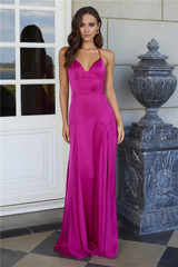 Jimiss neck hanging collar satin thin shoulder strap and floor length Prom dress