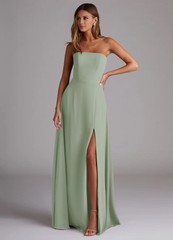 A-line side seam chiffon side slit and floor length bridesmaid dress - Jimiss Dress