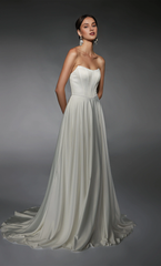 Perfect satin strapless A-line backless tight corset wedding dresses
