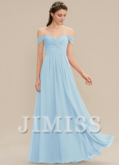 Ruffled A-line Off-the-shoulder Floor-length Chiffon Bridesmaids Dress