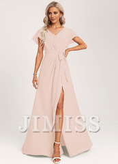 Ruffled A-line V-neck Floor-length Chiffon Bridesmaids Dress