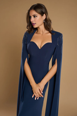 Sweetheart neck embroidered long sleeved tight corset and floor length evening gown