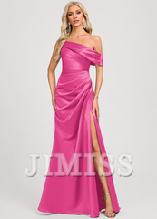 Trumpet/Fishtail One Shoulder Floor Length Satin Bridesmaid Dress