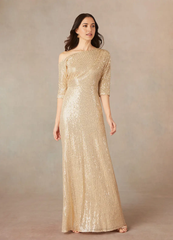 A-Line Asymmetrical Neckline Sequins Champagne formal dresses evening dress Mother of the Bride Dresses