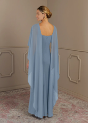 Sheath Scoop Dusty Blue formal dresses evening gown Mother of the Bride Dresses