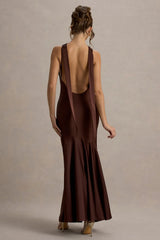 Satin high neck backless and floor length evening dress - jimiss dress