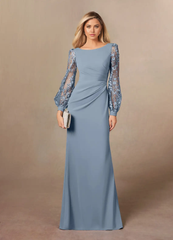 Sheath Lace Long Sleeve Dusty Blue formal dresses evening dress Mother of the Bride Dresses