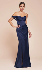 Jimiss single shoulder sweetheart neck tight corset with side slit and floor length evening dress
