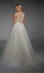 Chiffon lace deep V-neck fantasy back lace decal wedding dresses