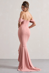 Lotus leaf hem pink sweetheart height and floor length evening dress - Jimiss Dress