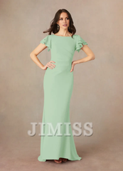 Mermaid spoon pleated crepe floor length mother of the bride dress