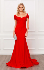 Mermaid short sleeved backless tight corset and floor length evening gown