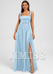 Bow A-line straight satin and floor length Prom dress