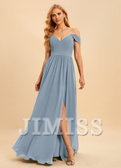 A-line off-the-shoulder floor-length chiffon bridesmaid dress