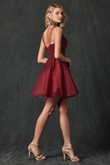 Embroidered short sleeveless sweetheart dress