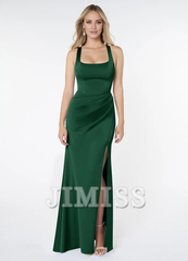 Square Neck Sleeveless Side Split and Floor length Bridesmaid Dress - Jimiss Dress