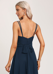 Ruffled A-line V-neck Floor-length Chiffon Bridesmaids Dress