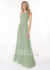 A-line shoulder chiffon dress and floor length bridesmaid dress - Jimiss Dress