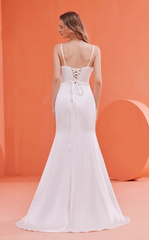 A-line V-neck sleeveless tight corset with thin shoulder straps and floor length Prom dress