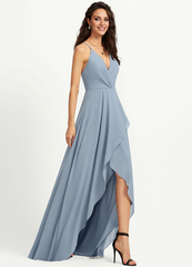 A-line V-neck asymmetric chiffon bridesmaid dress
