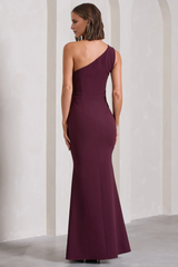 One shoulder pleated and floor length evening dress - Jimiss Dress